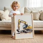 Watercolor Excavator Construction Truck Nursery Wall Art