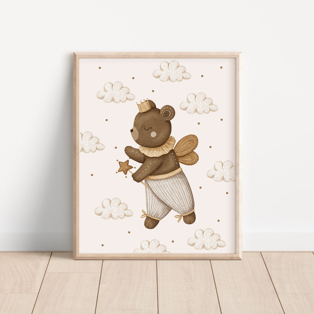 Bear with Magic Wand – Whimsical Woodland Wall Art Print (Unframed)