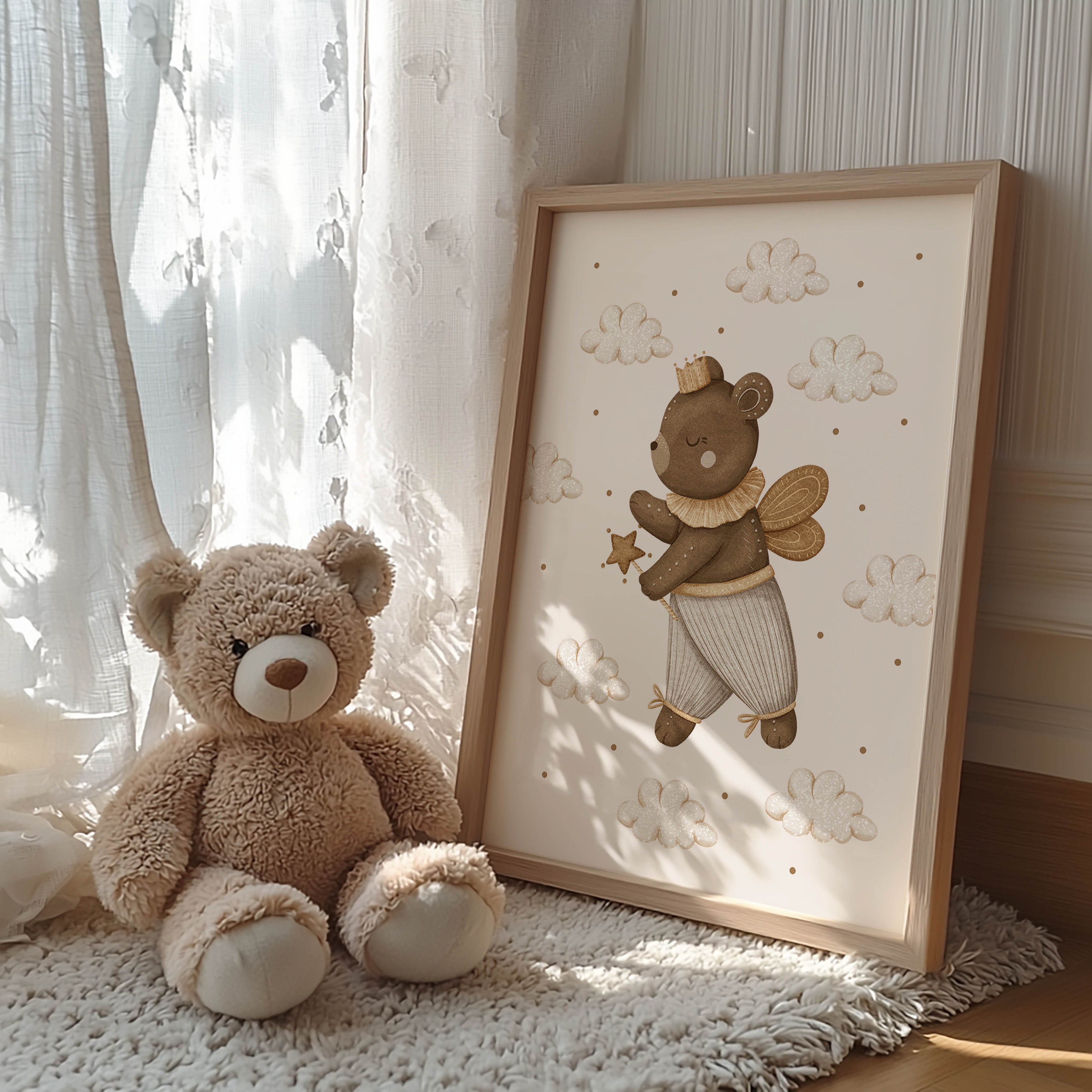 Bear with Magic Wand – Whimsical Woodland Wall Art