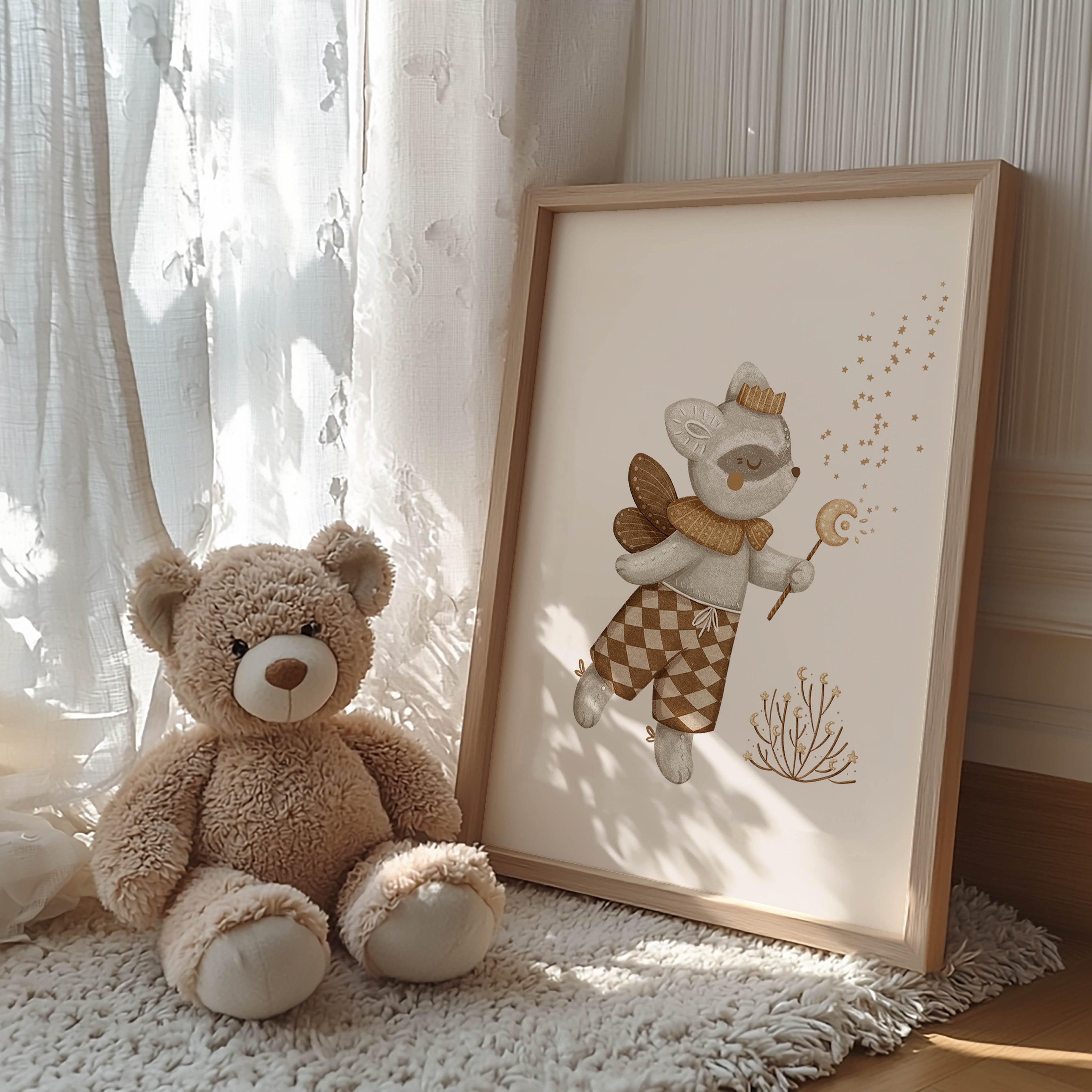 Raccoon with Magic Wand – Whimsical Woodland Wall Art