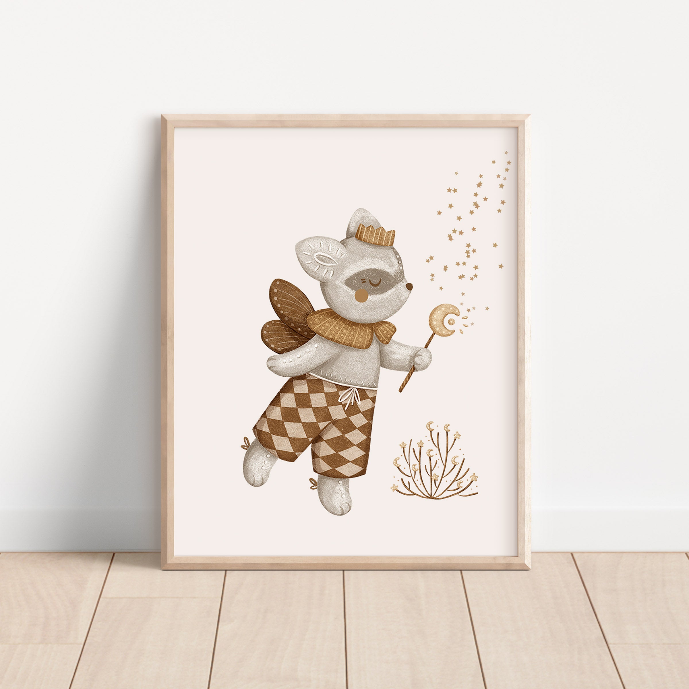 Raccoon with Magic Wand – Whimsical Woodland Wall Art