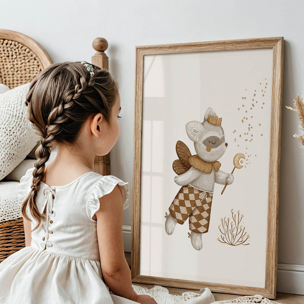 Raccoon with Magic Wand – Whimsical Woodland Wall Art