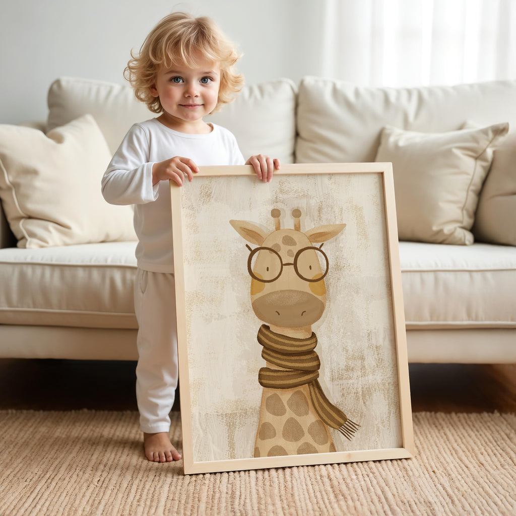 Giraffe Wearing Scarf and Glasses