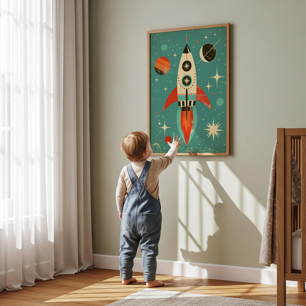 Retro Rocket Outer Space Wall Art – Single Print