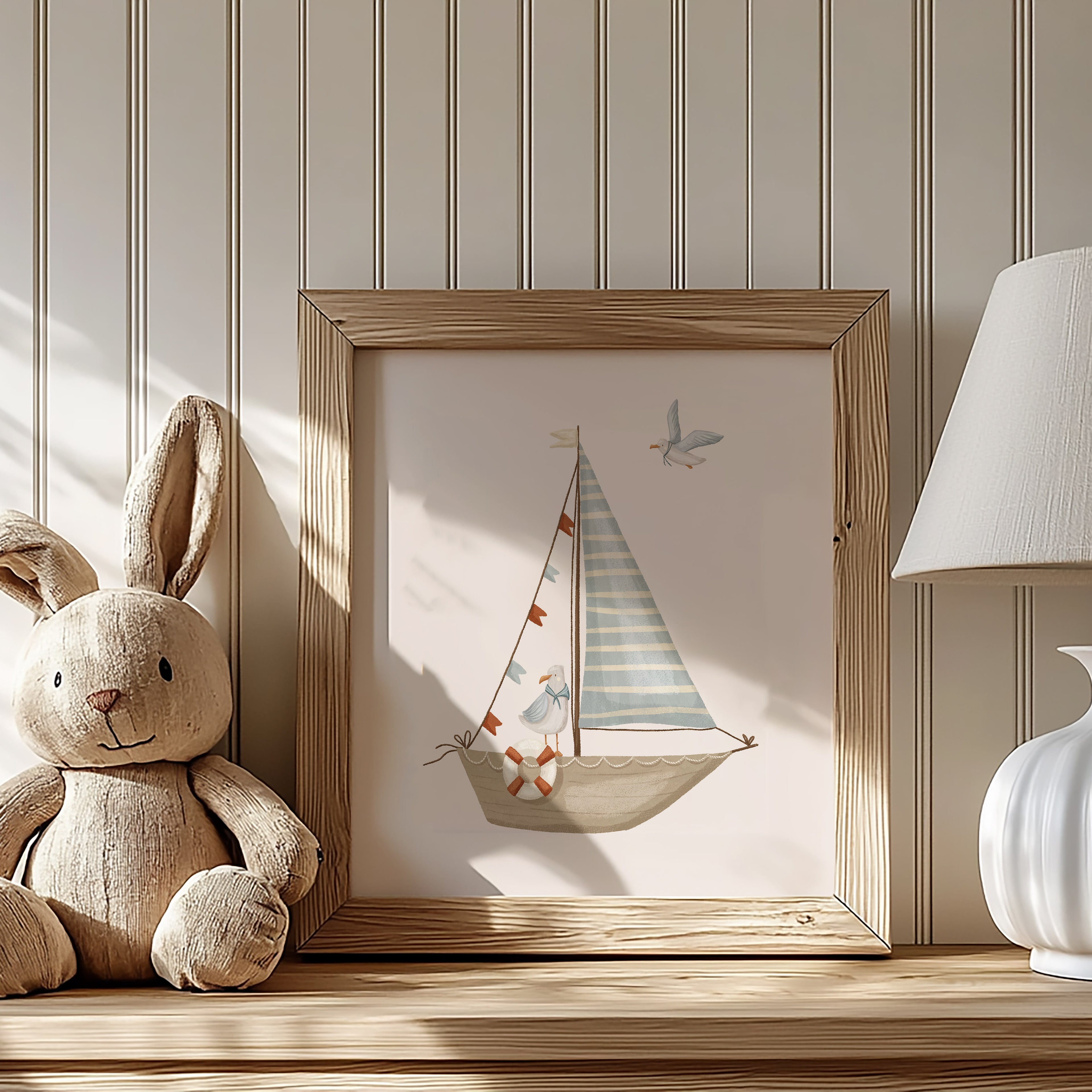 Seagulls & Sailboat Nautical Nursery Wall Art