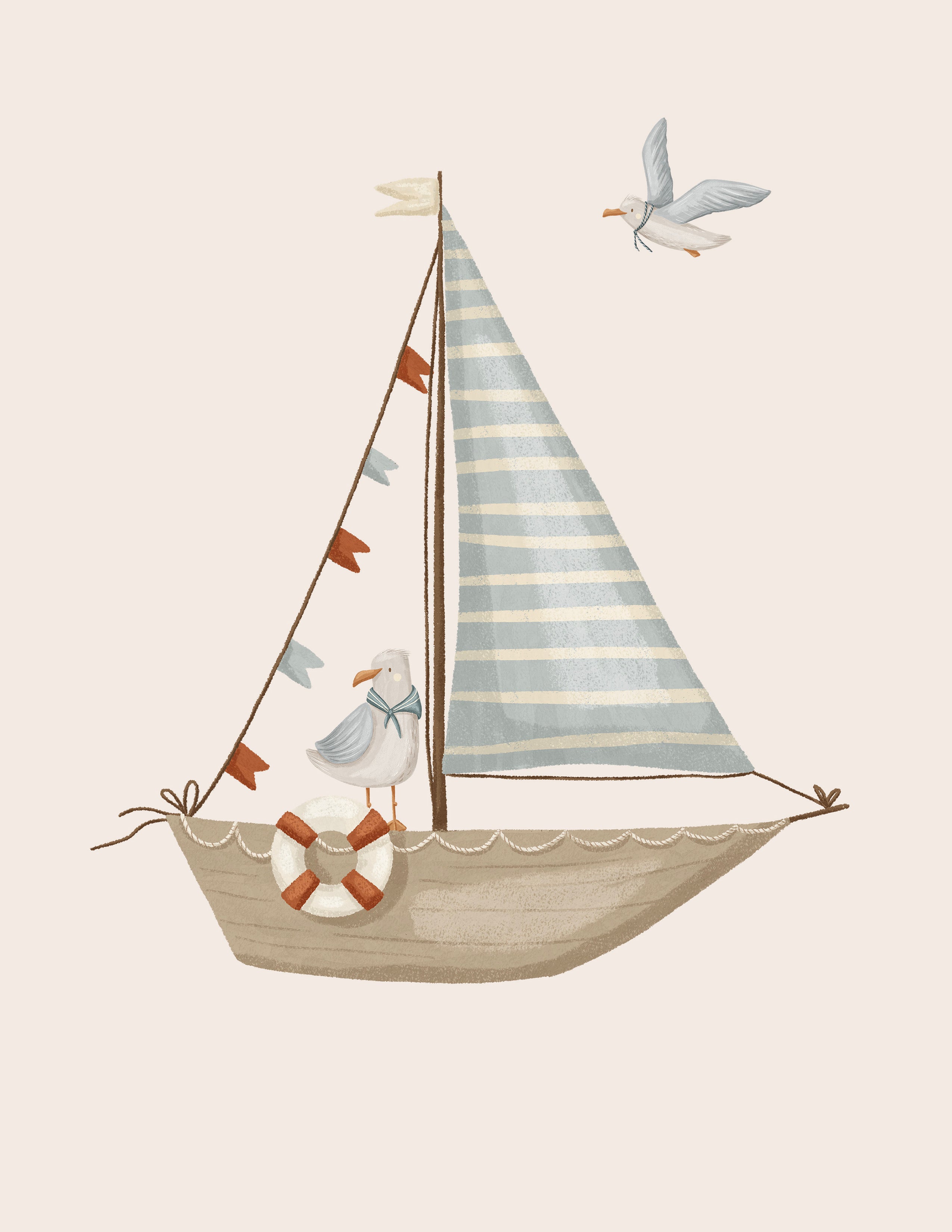 Seagulls & Sailboat Nautical Nursery Wall Art