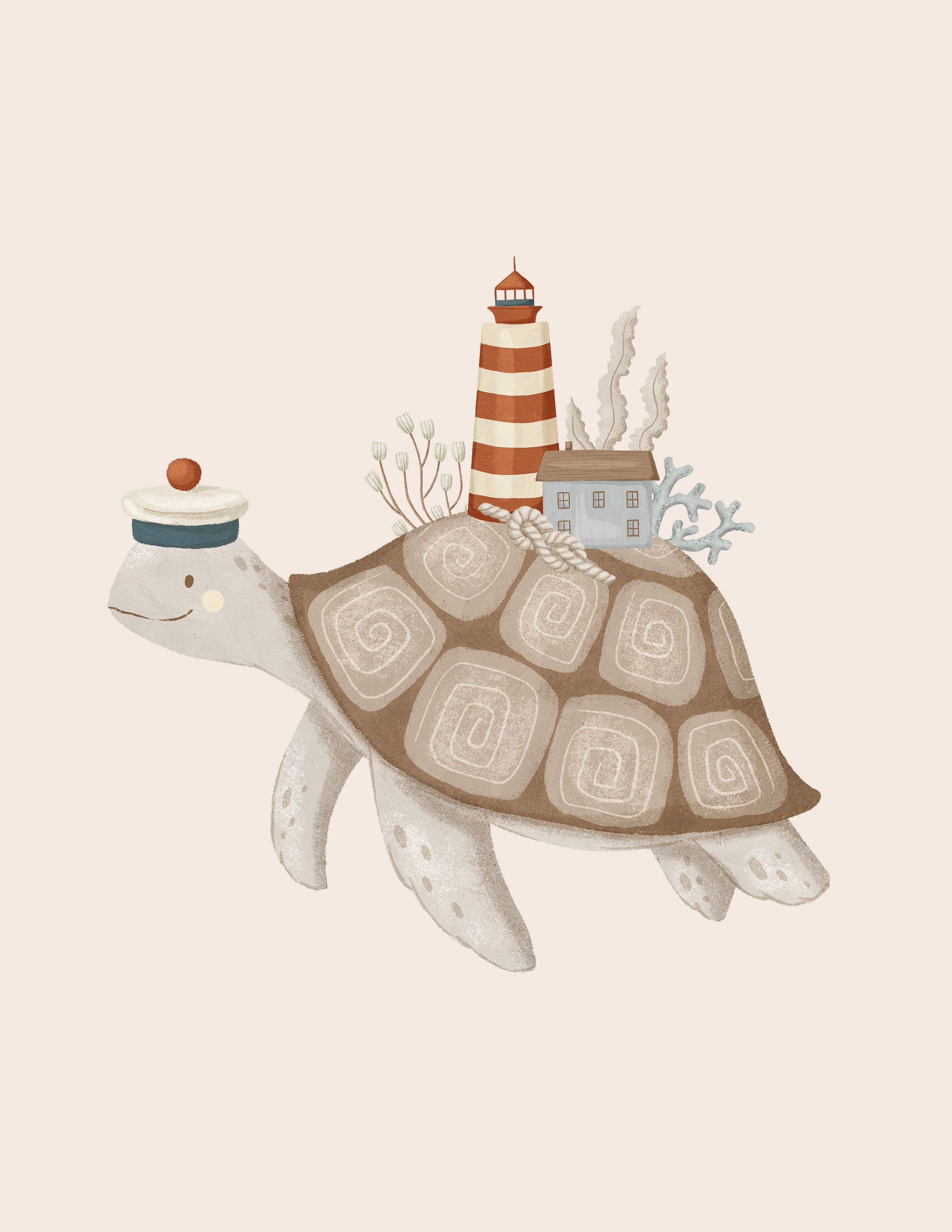 Turtle Sailor & Lighthouse Nautical Nursery Wall Art