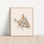 Turtle Sailor & Lighthouse Nautical Nursery Wall Art