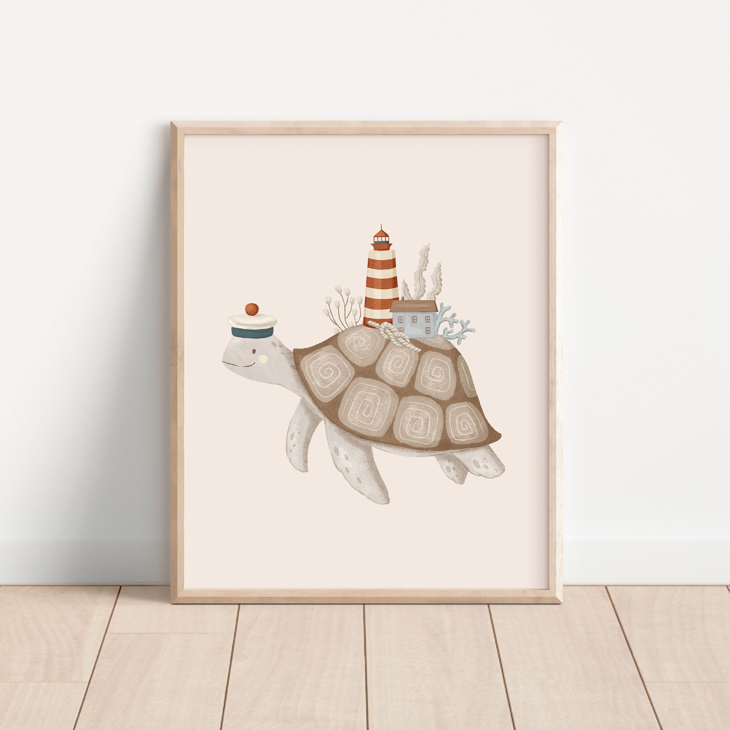 Turtle Sailor & Lighthouse Nautical Nursery Wall Art