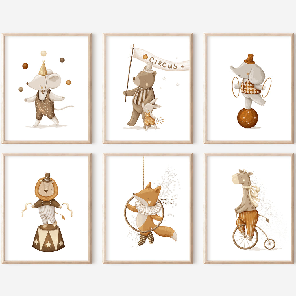 Circus Whimsical Animals Wall Art – Set of 6