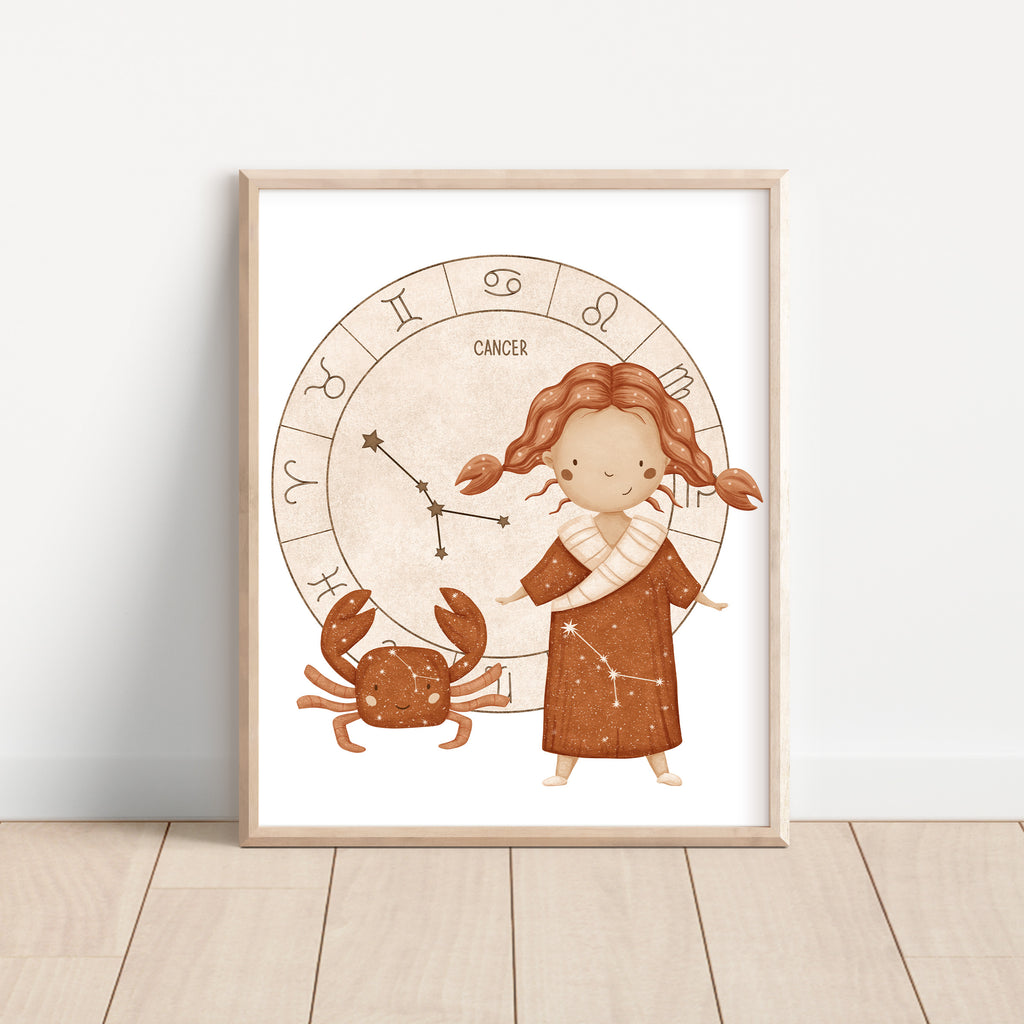 Boho Zodiac Cancer Girl Nursery Wall Art Print (Unframed)