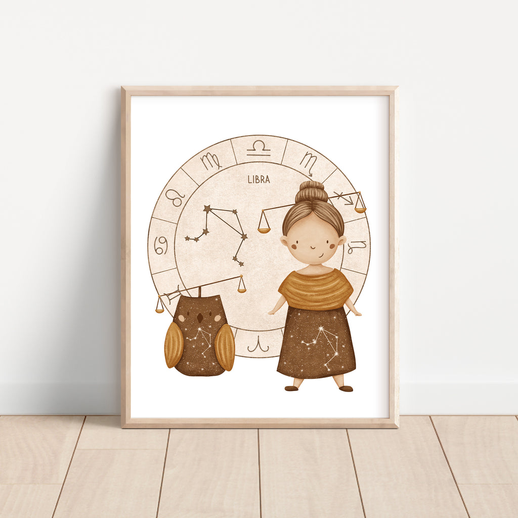 Boho Zodiac Libra Girl Nursery Wall Art