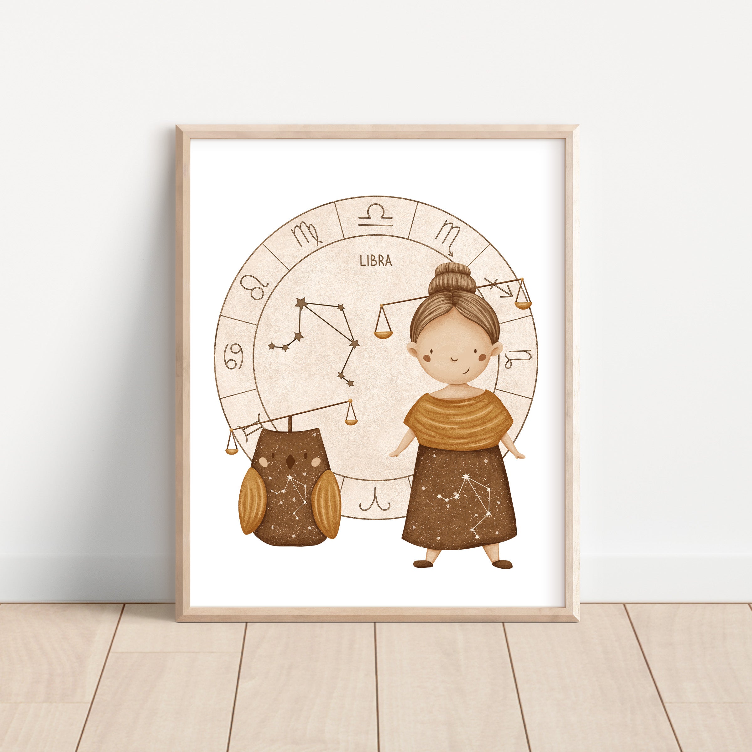 Boho Zodiac Libra Girl Nursery Wall Art