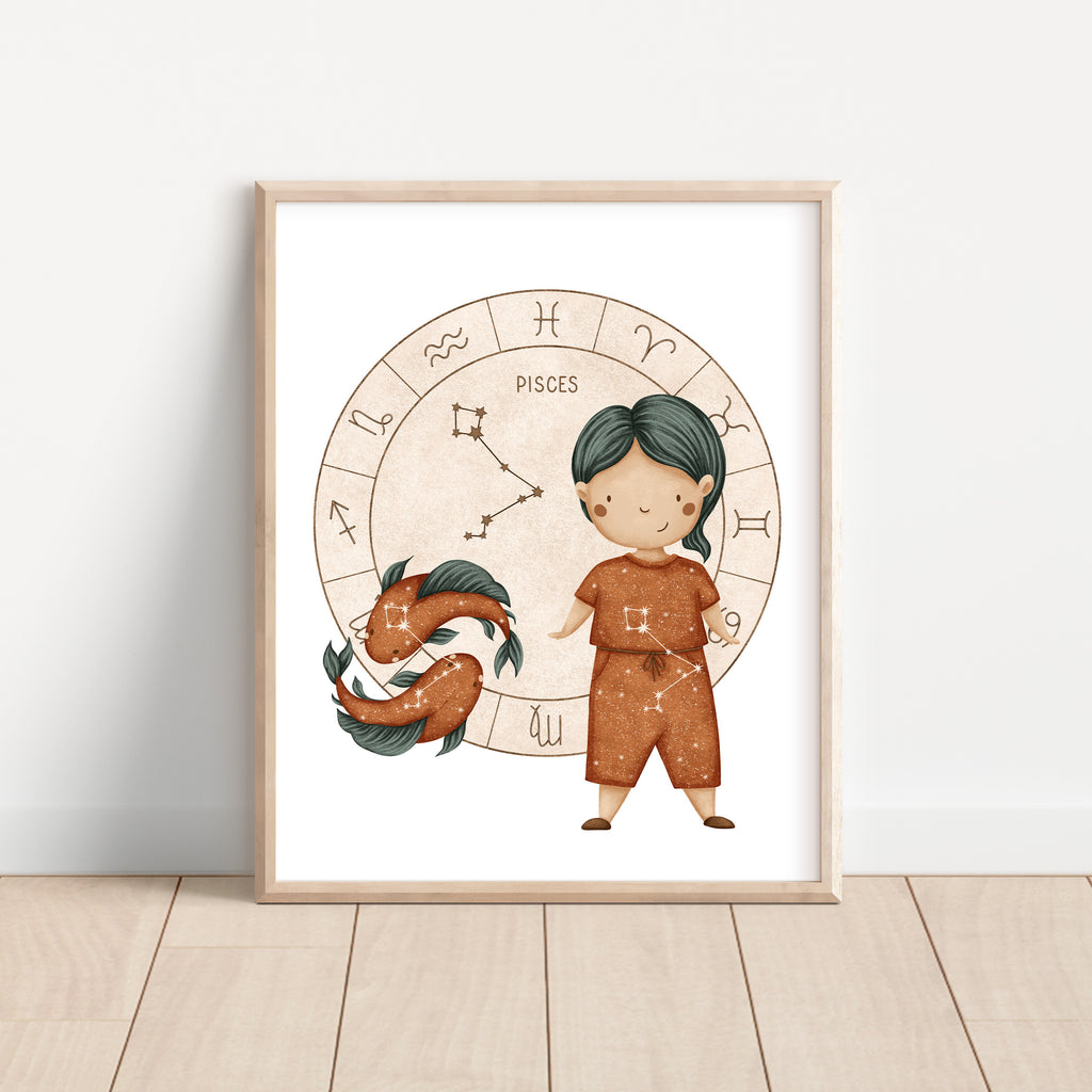 Boho Zodiac Pisces Boy Nursery Wall Art