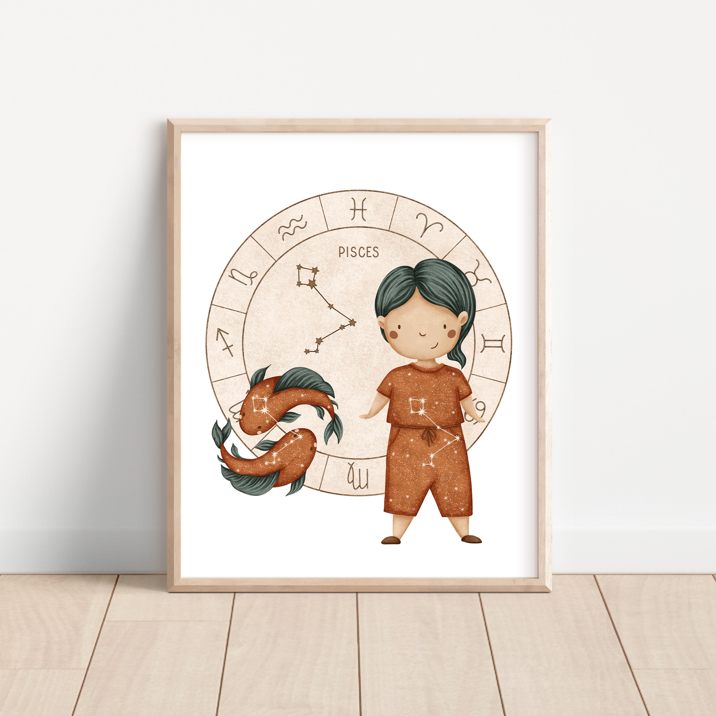 Boho Zodiac Pisces Boy Nursery Wall Art