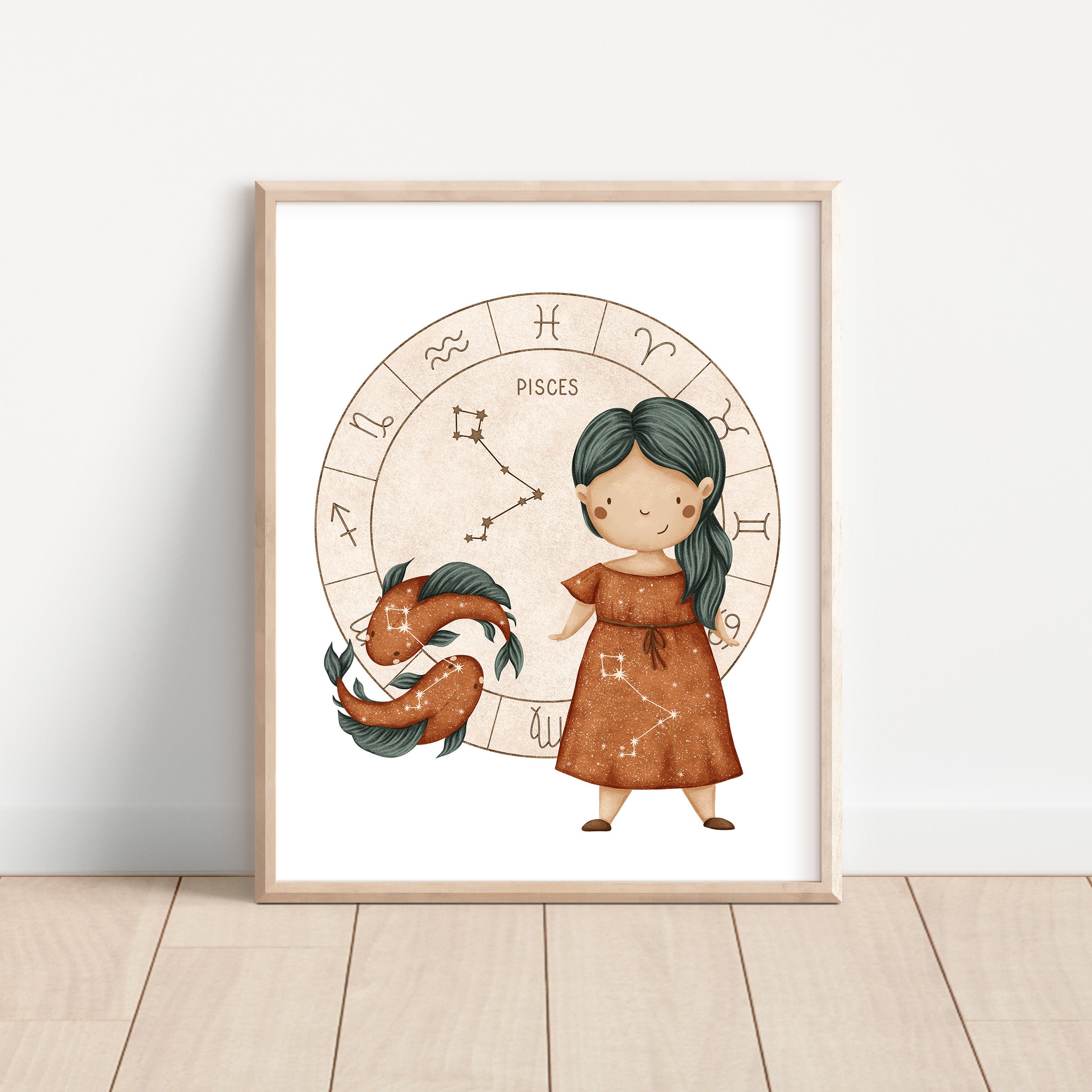 Boho Zodiac Pisces Girl Nursery Wall Art