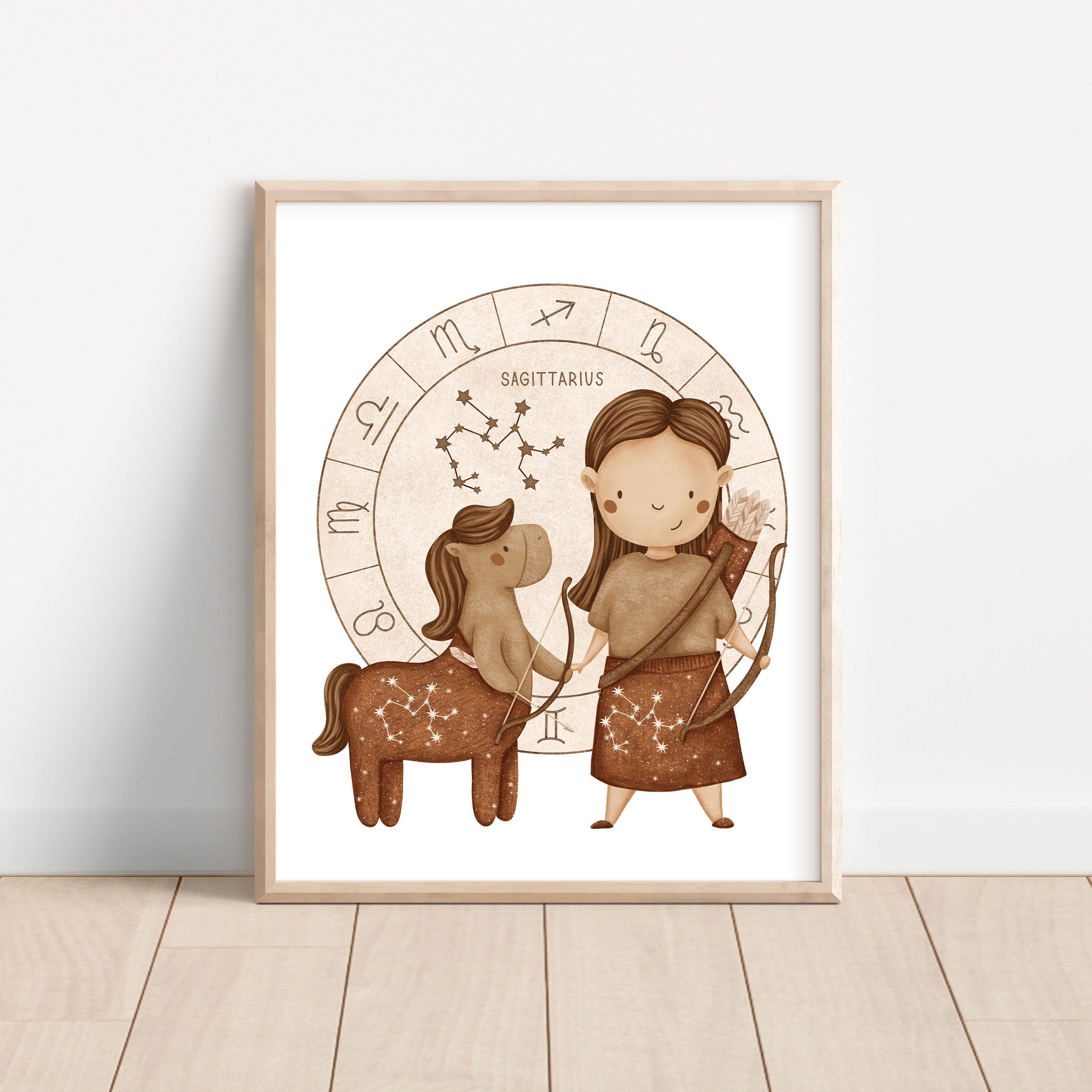 Boho Zodiac Sagittarius Girl Nursery Wall Art