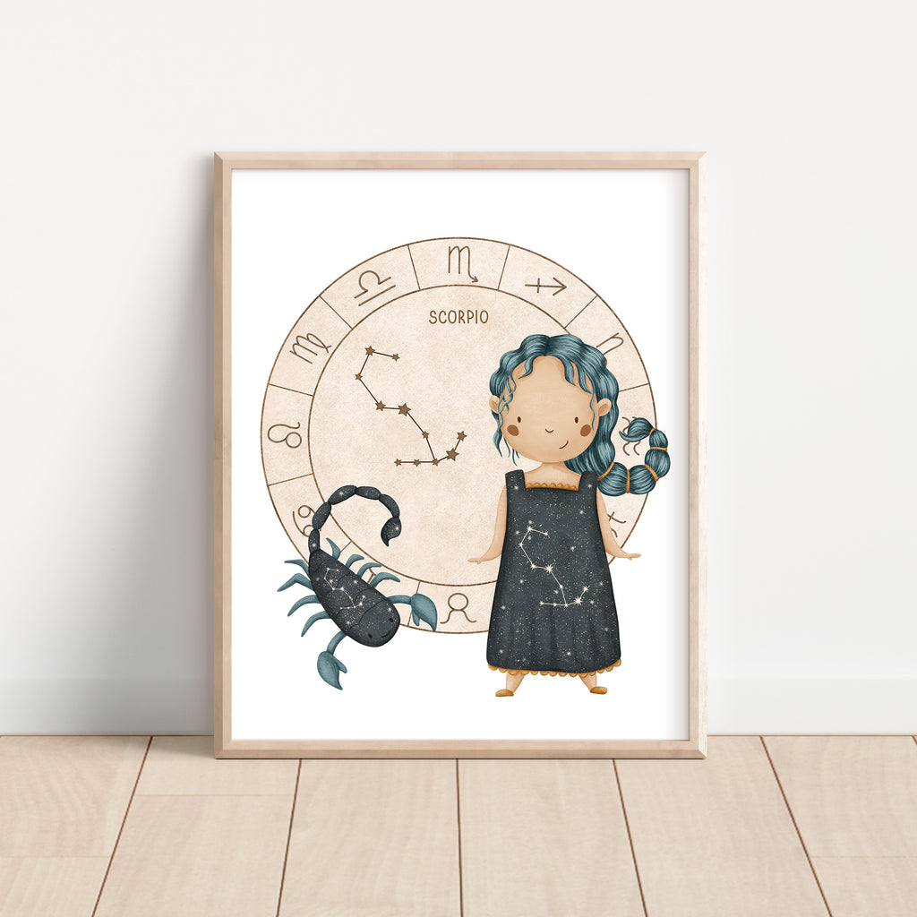 Boho Zodiac Scorpio Girl Nursery Wall Art