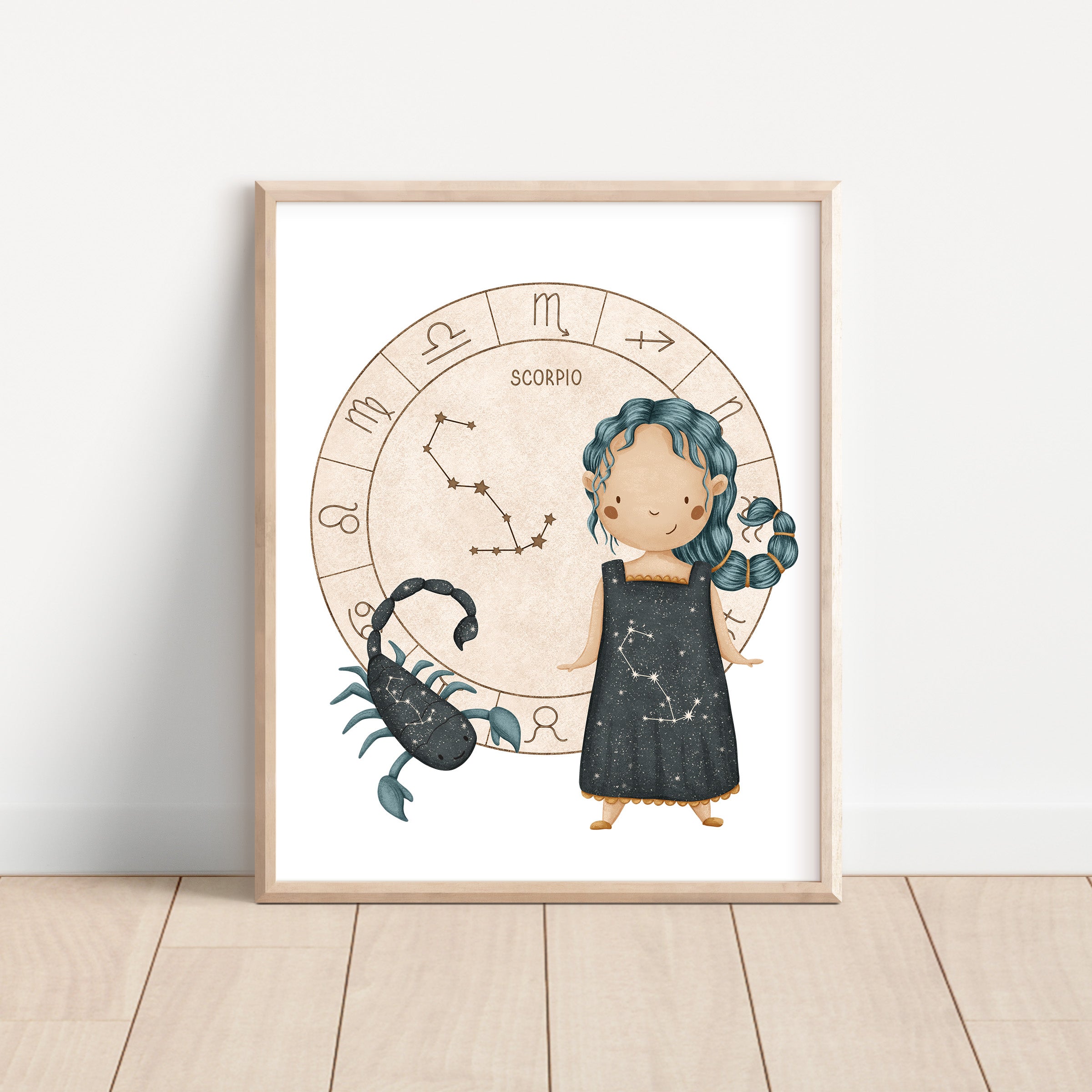 Boho Zodiac Scorpio Girl Nursery Wall Art