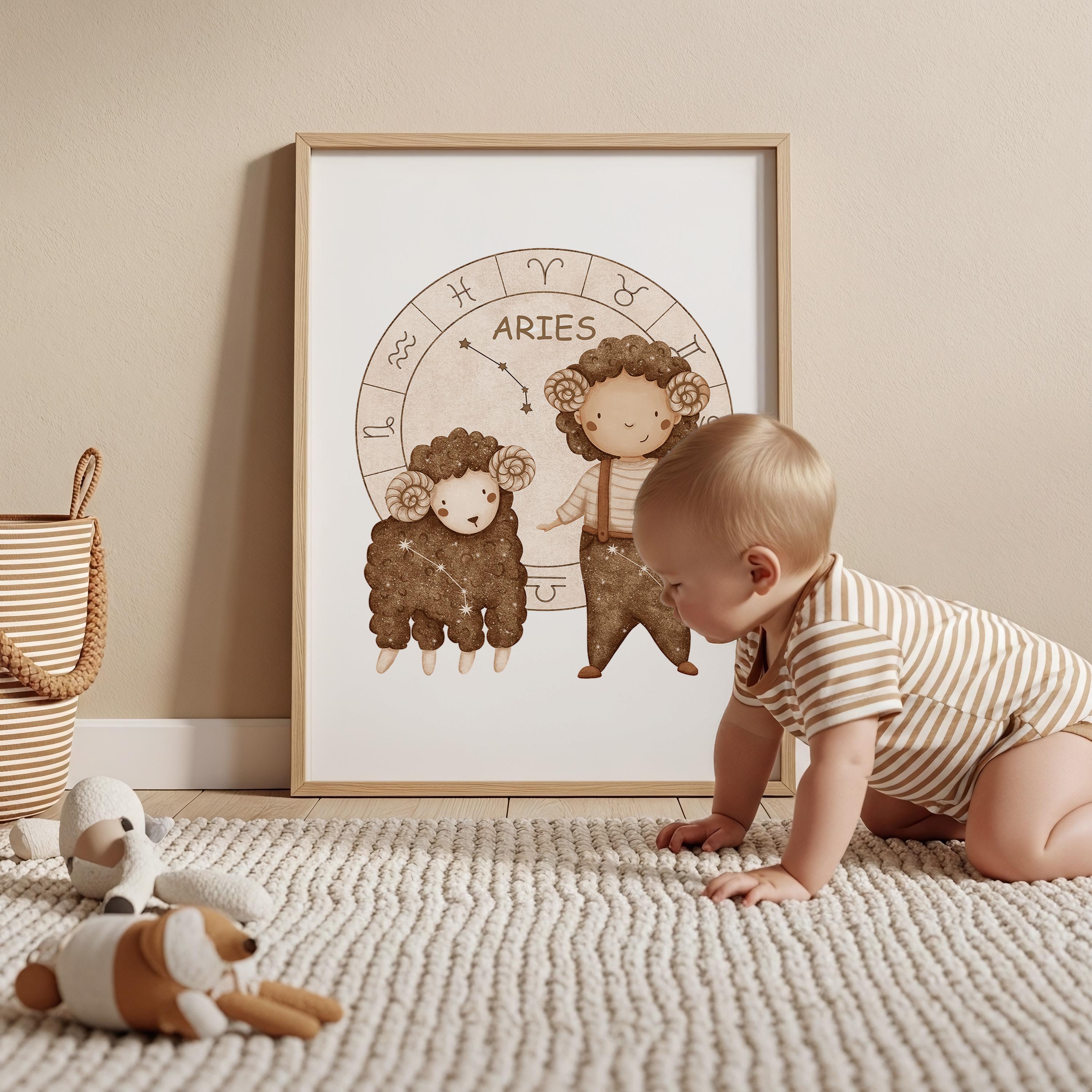 Boho Zodiac Aries Boy Nursery Wall Art